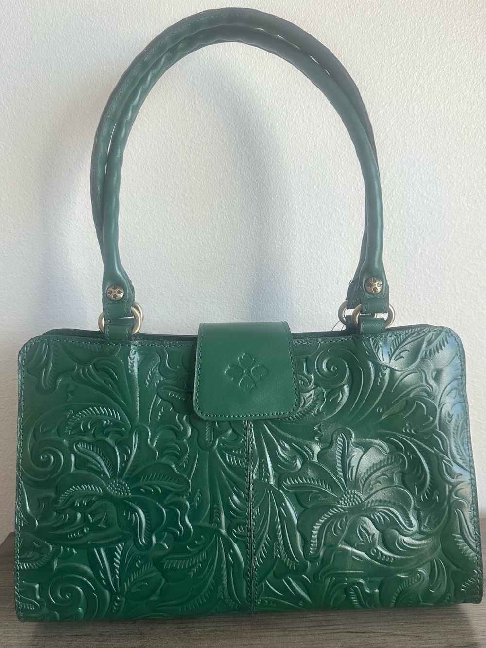 Patricia Nash Handbag Elegant Green Embossed Leather Tote Leather 13” New